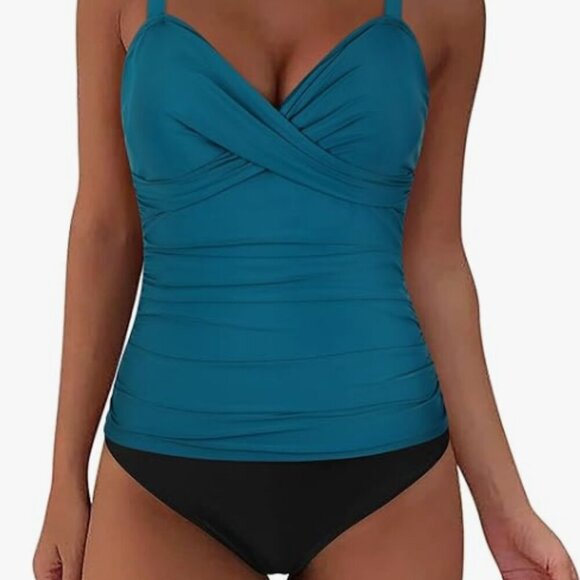 Firpearl Womens Underwire Tankini Top Only Twist V Neck Swimsuits - Picture 5 of 6